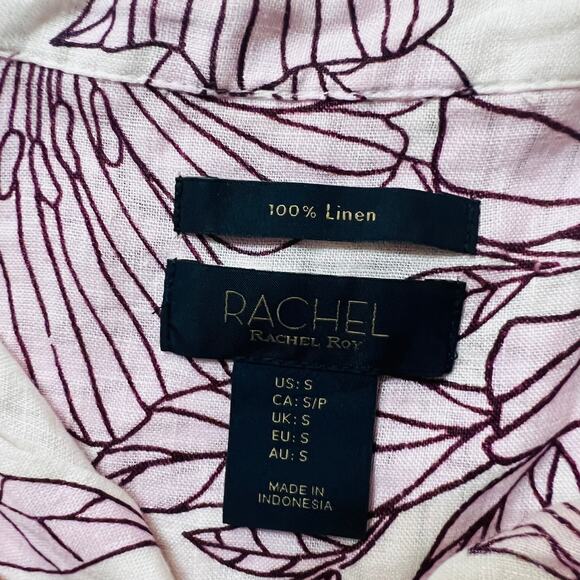 Rachel Roy Linen Multicolored Floral Dolman Sleeve Button Up Top Size Small - Picture 4 of 7